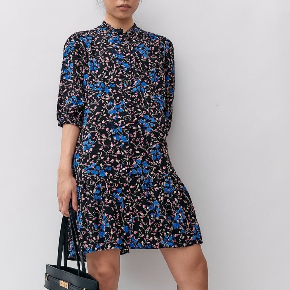 Saloni Tyra Babydoll Dress in Black Floral - size 8